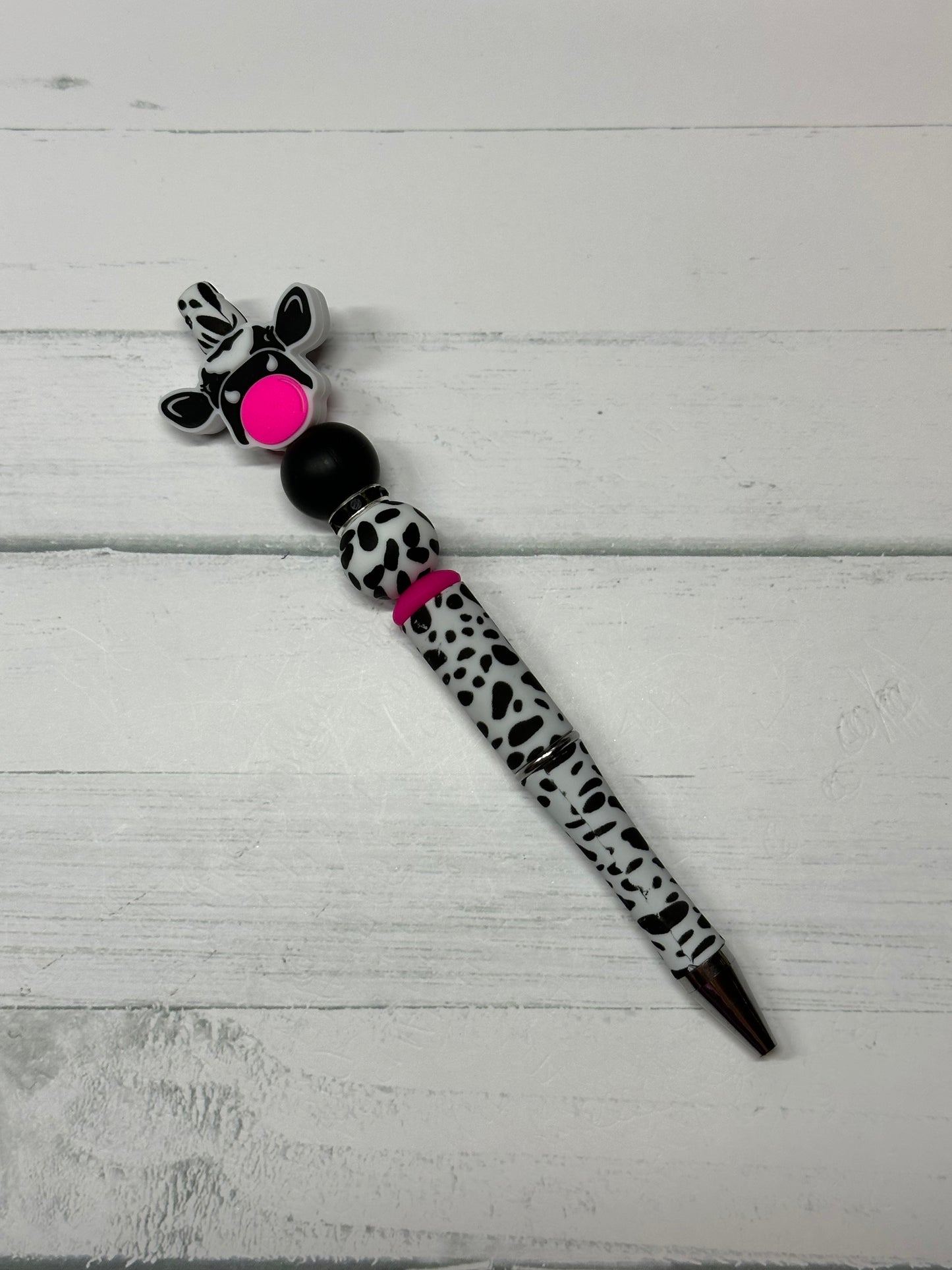 Pink Bubblegum Cow - Beaded Ballpoint Pen