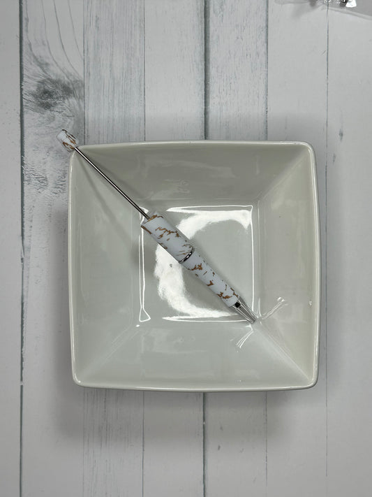 White & Gold Marble Flake Printed Pen