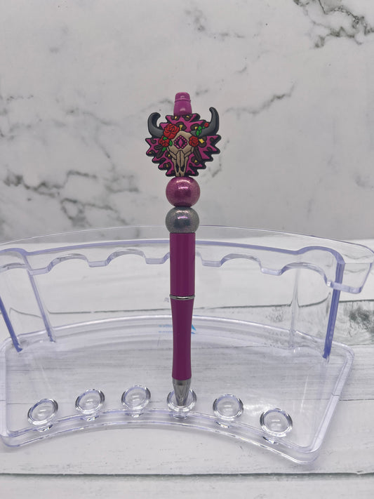 Leopard Bull Skull Ballpoint Beaded Pen