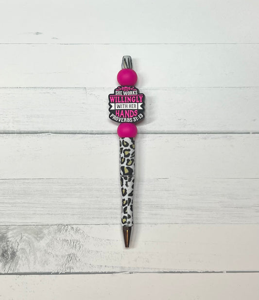 She Works Willingly Pen - Beaded Ballpoint Pen