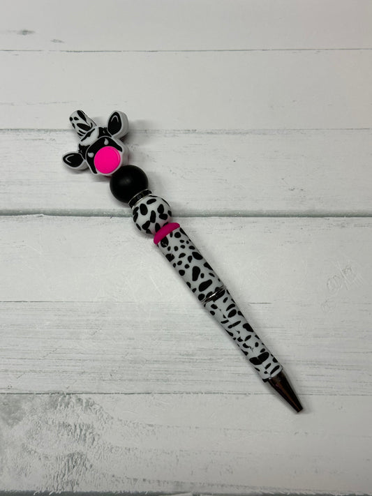 Pink Bubblegum Cow - Beaded Ballpoint Pen