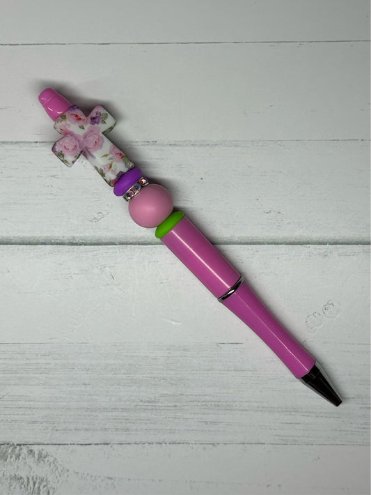 Floral Cross - Beaded Ballpoint Pen