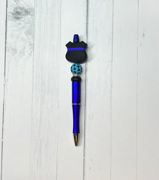 Thin Blue Line - Beaded Ballpoint Pen